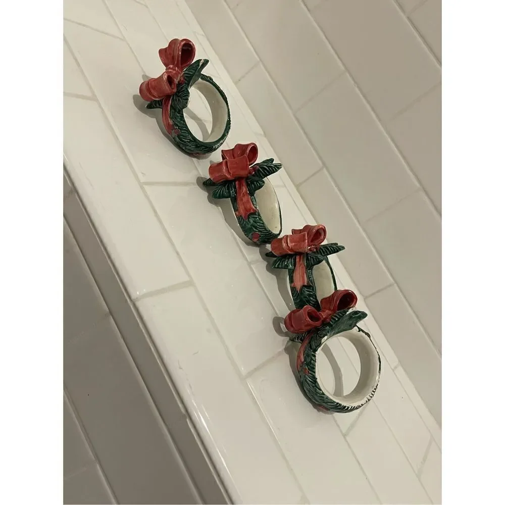 Vintage Fitz & Floyd Ceramic Holiday Napkin Rings
